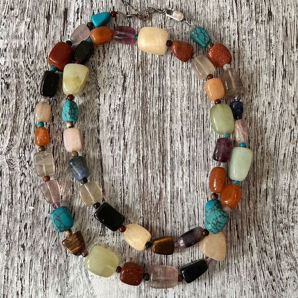 Authentic Gemstone Necklace 925 Silver Jade Turquoise Onyx Amethyst Lapis, MORE - Picture 4 of 7